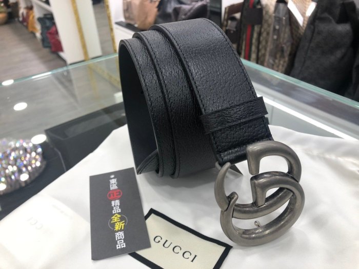 ㊣東區正精品㊣GUCCI 406831 全新復古銀頭雙G logo 黑色牛皮全皮皮帶 95CM RZ0285