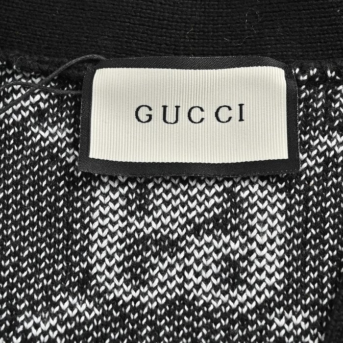 義大利奢侈時裝品牌Gucci黑白撞色雙G緹花開襟針織外套 代購