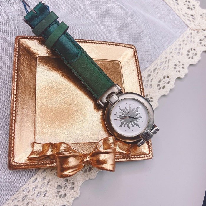 LICORNE 力抗 女錶手錶 太陽神深綠皮帶指針女錶 圓框女錶