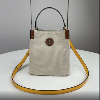 【琳精品】 Tory Burch TB 86843  新款女士帆布撞色 BLAKE水桶包 側背包 單肩包 女包