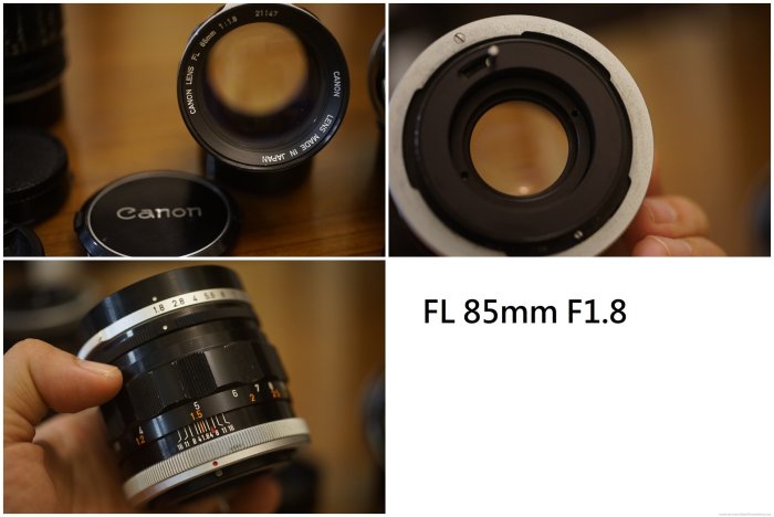 Canon FD 55mm F1.2 SSC, FL 55mm,FL 85mm F1.8 , FL 135mm F2.5