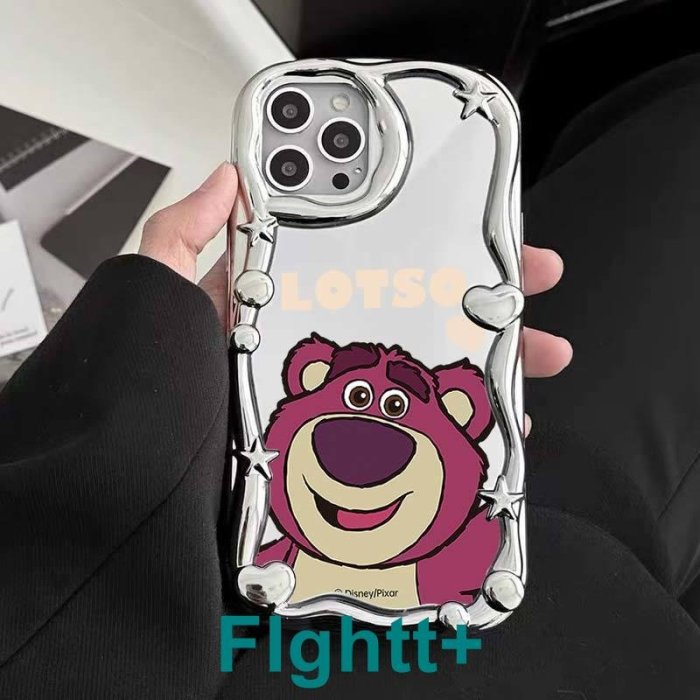 FIghtt+草莓熊 電鍍 iPhone 14 pro max 手機殼 蘋果13保護套12 全包 plus 11 防摔 xr i14