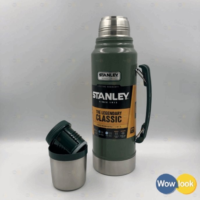 全新 Stanley 史丹利 經典系列 真空保溫瓶｜錘紋綠 1.1Qt（1L）｜適用於露營 野炊 登山【Wowlook】