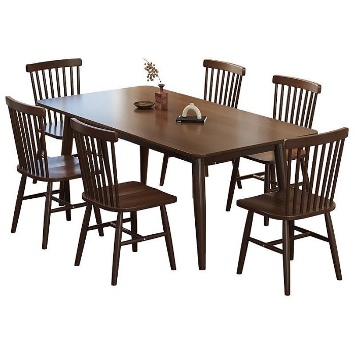 桌椅組實木餐桌椅組合家用小戶型北歐胡桃色現代簡約餐館長方形吃飯桌子