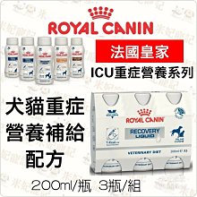 Royal皇家ICU系列-犬貓重症營養補給配方 3瓶/組 重症照護 重症營養液