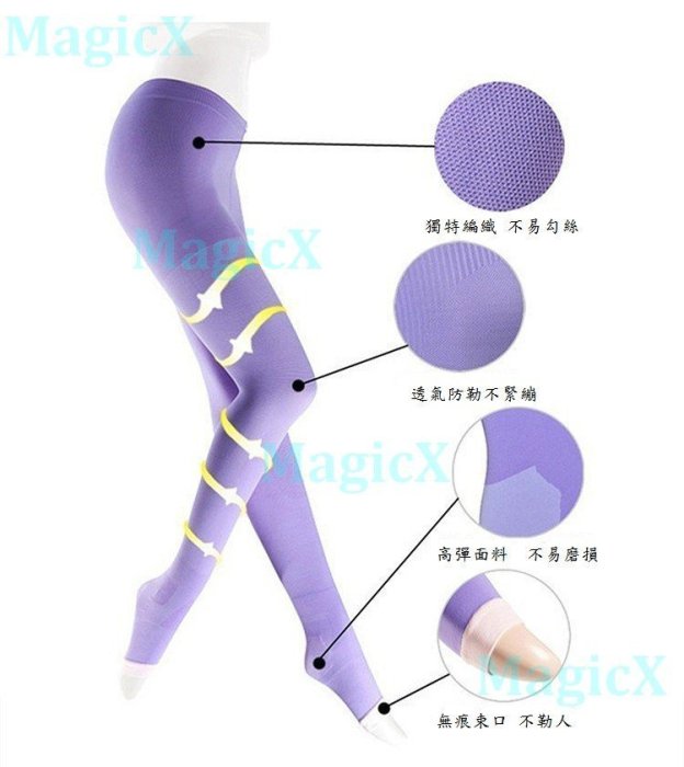 MG美塑館-680D長版睡眠襪 夜間美腿襪 美腿襪套 壓力顯瘦腿褲襪 睡眠褲襪-黑色/紫色