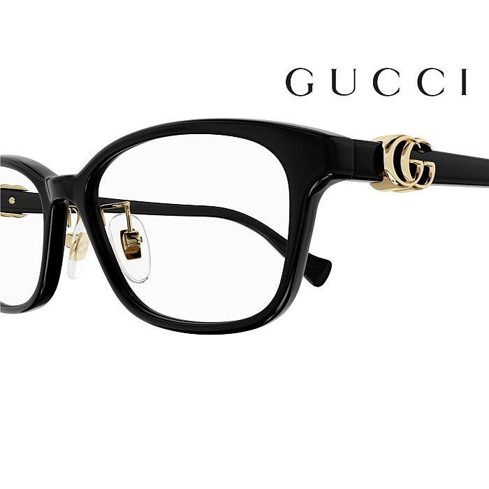 【Gucci】古馳 光學鏡框GG1473OJ 001 52mm 長方形鏡框 膠框眼鏡 LOGO鏡腳 黑/金