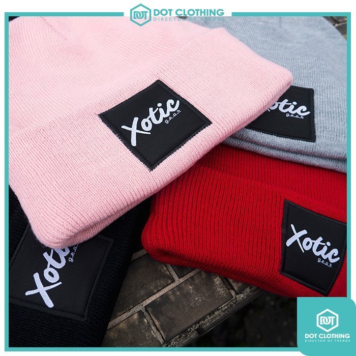 DOT聚點 XOTIC BOX LOGO BEANIE 基本款 方形 貼布 毛帽 針織帽 保暖 4色 粉色 紅 灰 黑