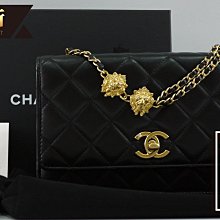 優買二手精品名牌店 CHANEL AP3424 WOC 黑色羊皮 獅子獅頭水鑽 金鍊 鍊子皮夾 斜背包 發財包 全新