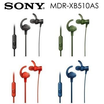 東京快遞耳機館 SONY MDR-XB510AS 重低音運動耳道式耳機.防水防汗防脫落 .線控通話