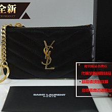 優買二手精品名牌店 YSL 438386 LOGO 黑色牛皮 金釦 零錢包信用卡包錢包名片包鑰匙包 全新