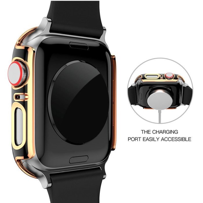 新品 Apple watch金邊鋼化膜一件式殼 防摔保護殼 兼容蘋果手錶 3/4/5/6代 38 40 42 44mm