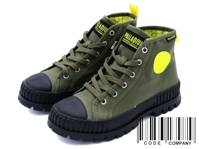 =CodE= PALLADIUM PALLASHOCK SMILEY HI 帆布軍靴(綠)77195-309巧克力鞋 女