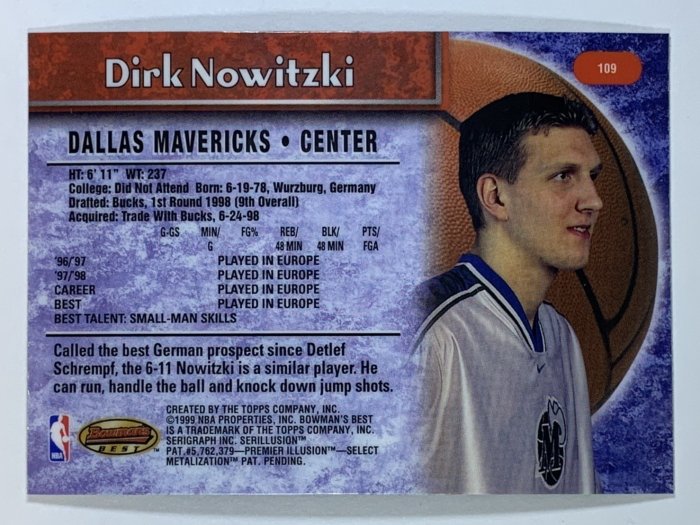 1998-99 Bowman`s Best Rookie #109 Dirk Nowitzki RC Mavericks