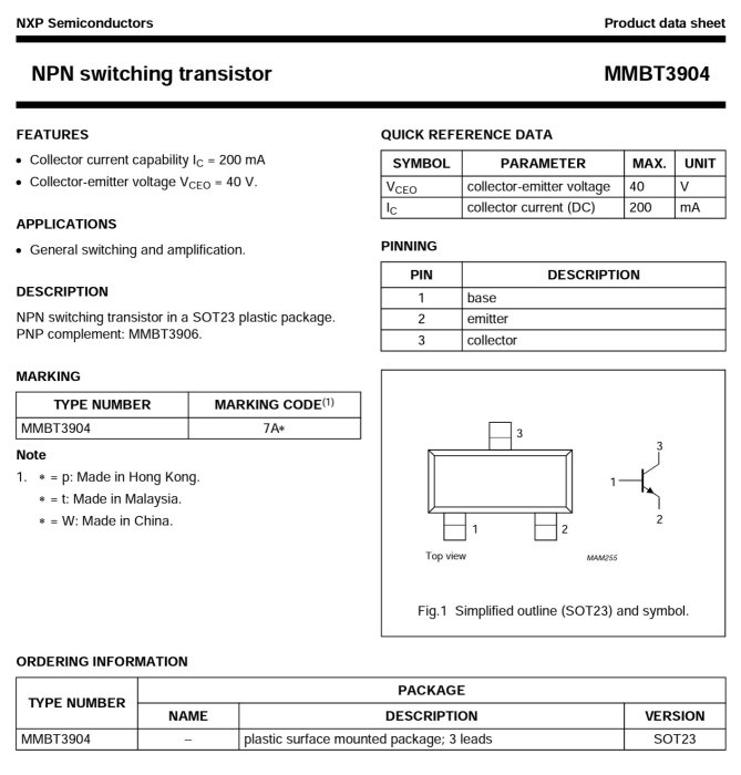 MMBT3904,215 MMBT3904 NXP 雙極 (BJT) - 單 NPN 40 V TO-236AB