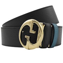 【茱麗葉精品】全新精品 GUCCI 450000 雙G LOGO金屬頭雙色雙面皮帶.黑/藍綠 預購無現貨