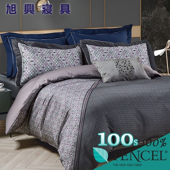 【旭興寢具】台灣製造 TENCEL100支膠原蛋白天絲 加大6x6.2尺 薄床包舖棉兩用被四件式組-瓦城