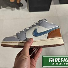 南🔥2024 2月 NIKE Air Jordan 1 SE 低筒 皮革 牛仔 大童 女款 白藍 FZ5046-041