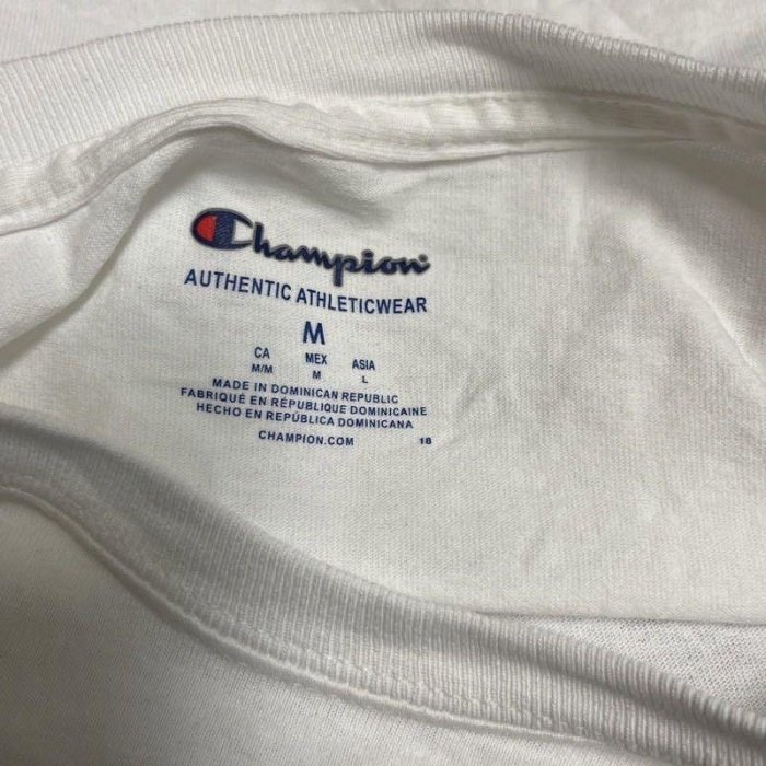 （Size M) Champion 白色刺繡短袖T恤上衣 (H)