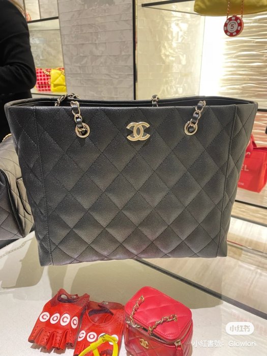 Chanel tote bag 黑色荔枝牛皮 淡金釦 拖特包 購物包 台灣專櫃