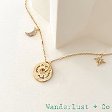 Wanderlust+Co 澳洲品牌 鑲鑽北極星月亮 字墜圓形項鍊 You Are Enough 你已足夠