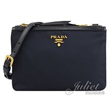 【茱麗葉精品】 全新精品 PRADA 專櫃商品 1BH046 浮雕LOGO尼龍帆布雙層雙拉鍊斜背包.深藍 預購無現貨