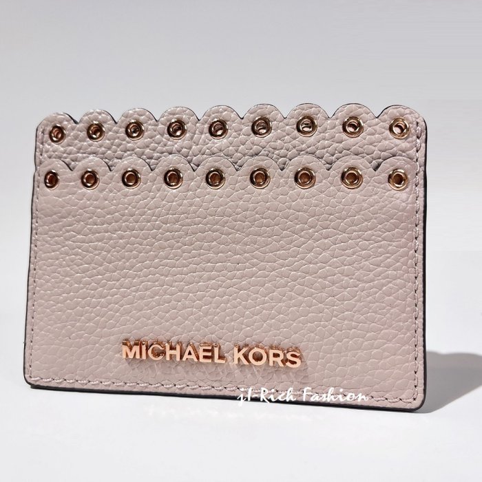 就愛精品店❤️ Michael Kors 專櫃款 粉色真皮材質波浪飾邊名片/萬用夾 # 32T8TF6D01