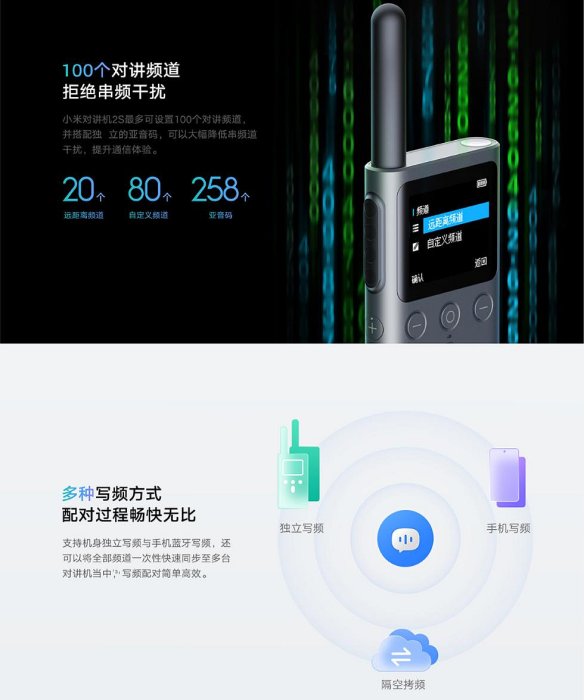 [巨蛋通] 小米無線電對講機2s 120小時超長待機 TypeC充電設計 app共享位置 FM收音機 劇場工地野營必備
