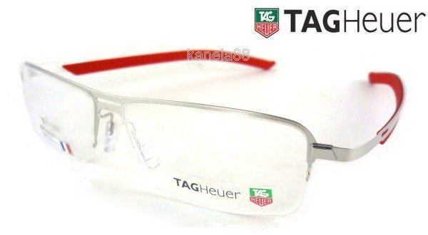 #嚴選眼鏡#= TAG Heuer 豪雅 = 半框 紅銀 橡膠鏡腳 法國製 公司貨 3823 005 TH3823 15cm 大頭適用