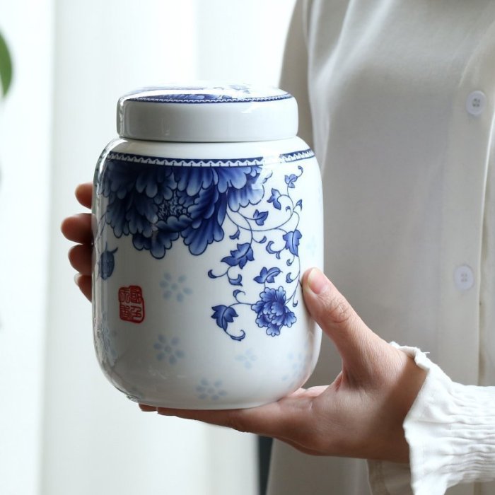 “正品”大號青花瓷茶葉罐陶瓷密封罐儲物罐一斤裝半斤裝瓷器罐防潮家用罐