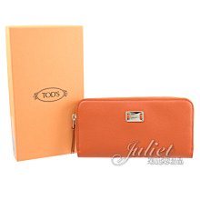 【茱麗葉精品】【全新精品 優惠中】TODS 專櫃商品 Leather Zip 金屬LOGO防刮牛皮拉鍊長夾.橘 現貨