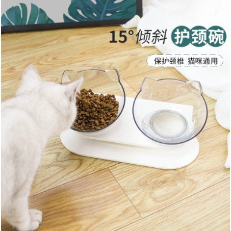 【🐱🐶培菓寵物48H出貨🐰🐹】DYY》寵物專用透明雙碗桌防脊椎側彎 碗口直徑13cm 貓碗狗碗 特價169元