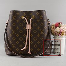 優買二手精品名牌店  LV M44022 Neo noe 原花 老花 字紋 粉 紅 肩背包 水桶包 香檳包 束口包 美品