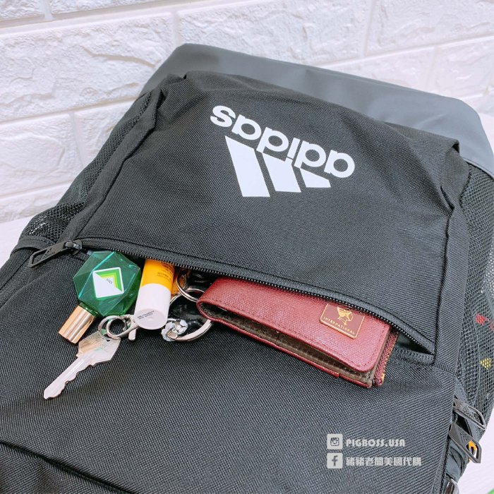 【豬豬老闆】ADIDAS BACKPACK 黑白色 LOGO 水壺袋 運動背包 後背包 書包 筆電包 DM2909