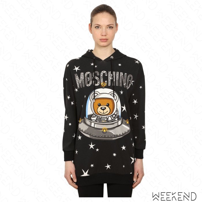 【WEEKEND】 MOSCHINO UFO Spaceship 星星 長版 長袖 連帽 衛衣 帽T 黑色 18秋冬