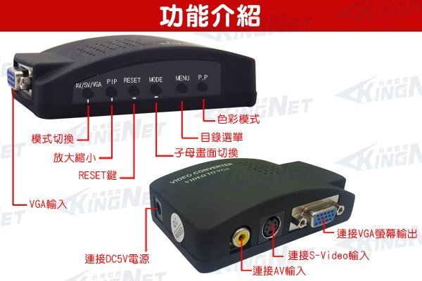 AV轉VGA訊號轉換 DVR主機/監視器轉接到LCD電腦液晶螢幕 雙功能 監視器材攝影機 DVR 鏡頭