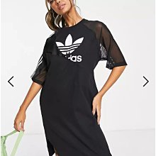 (嫻嫻屋) 英國ASOS-adidas Originals 黑色圓領LOGO印花透膚袖T恤裙洋裝 EE23