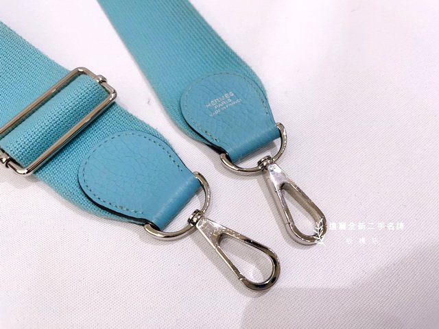 遠麗精品(板橋店) y0672 hermes evelyane天空藍皮+布32cm斜背包