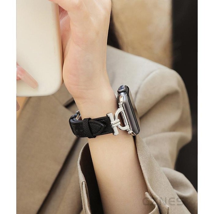 新款 Apple Watch 荔枝紋蝴蝶扣表帶 SE S9 S8 S7 錶帶 4-3C玩家