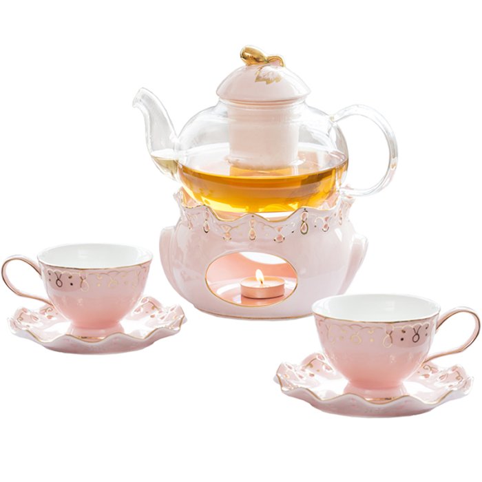 歐式水果花茶茶杯家用陶瓷蠟燭加熱玻璃花茶壺英式下午茶茶具套裝現貨 正品 促銷