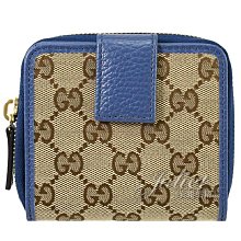 【茱麗葉精品】《全新精品》GUCCI 專櫃商品 346056 雙G緹花布皮飾邊扣式短夾.寶藍 現貨