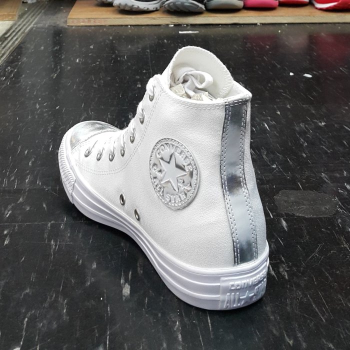 Converse ChuckTaylor AllStar 白色 全白 銀色 白銀 珠光 緞帶 刷色 高筒 553304C