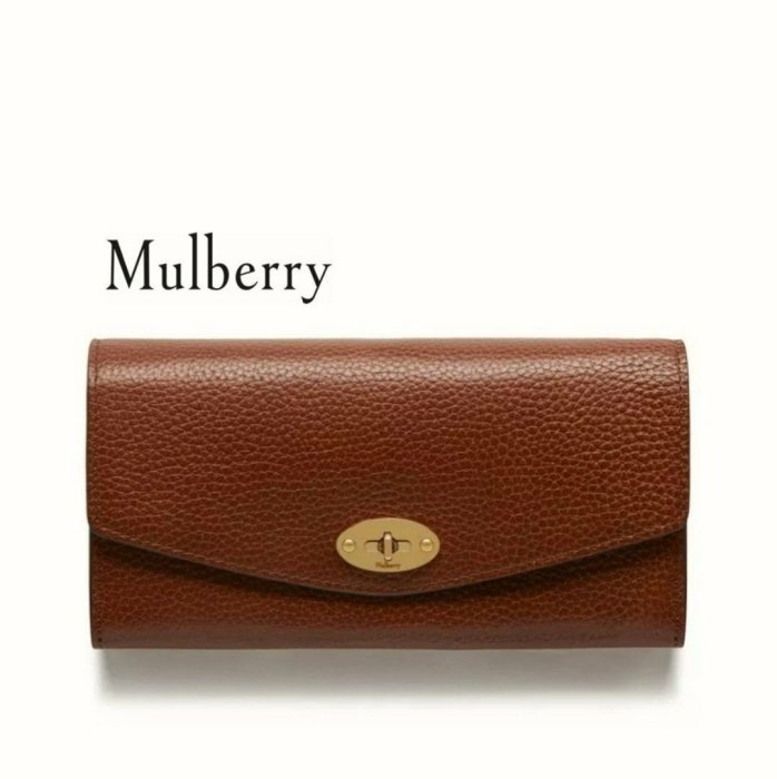 Mulberry ► ( 深橡木棕色×金屬金色鎖頭） 真皮兩摺長夾 皮夾 錢包 中性款｜100%全新正品｜特價！