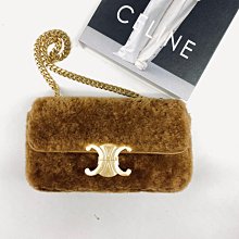 【哈極品】閒置美品《Celine Triomphe 羊絨 凱旋門 金鍊 肩背/手提包/腋下包》