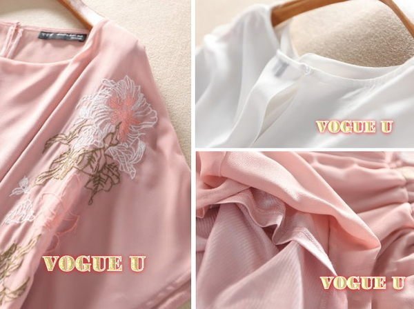 ☆VOGUE U☆園藝花朵刺繡蝙蝠袖收腰短袖洋裝(特價) 【D0501X】五折