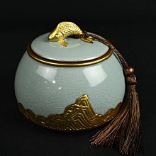 《玖隆蕭松和 挖寶網C》B倉 陶瓷 金魚 茶葉罐 蓋罐 置物罐  (07489)