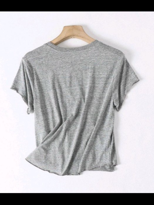 美國Forever 21 單色舒適棉質面料 下襬鎖邊 簡單大方 女圓領短袖T恤上衣 米色、灰色如圖 L號（000290）