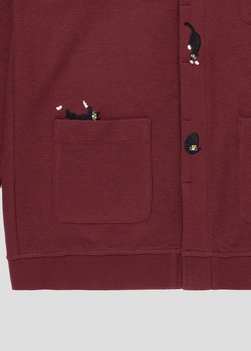 ［2024 新款 預約區］日本Graniph 磚紅色貓咪刺繡休閒外套S.M.XL低價促銷