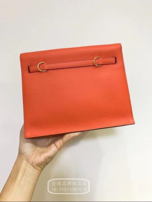 HANNA精品 愛馬仕Hermes Kelly danse 63 罌粟橘金扣 單肩包