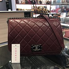 **香榭屋精品店 ** CHANEL 香奈兒 酒紅色羊皮銀鍊菱格紋 雙層男孩包 Boy肩背包 斜背包  (Y0474)